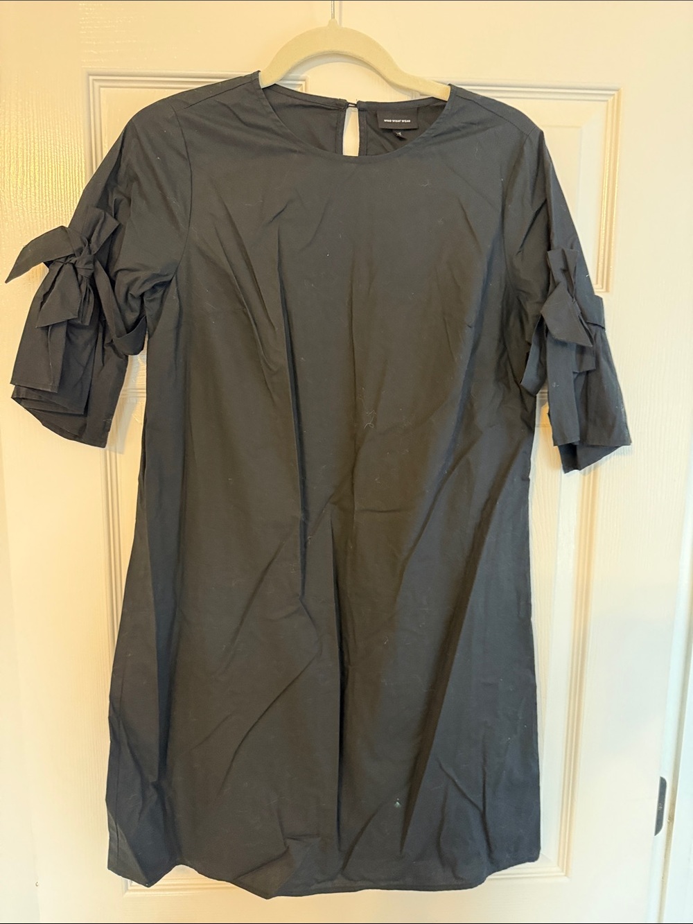 Who What Wear Black Mini Dress with Bow-Sleeve Detail